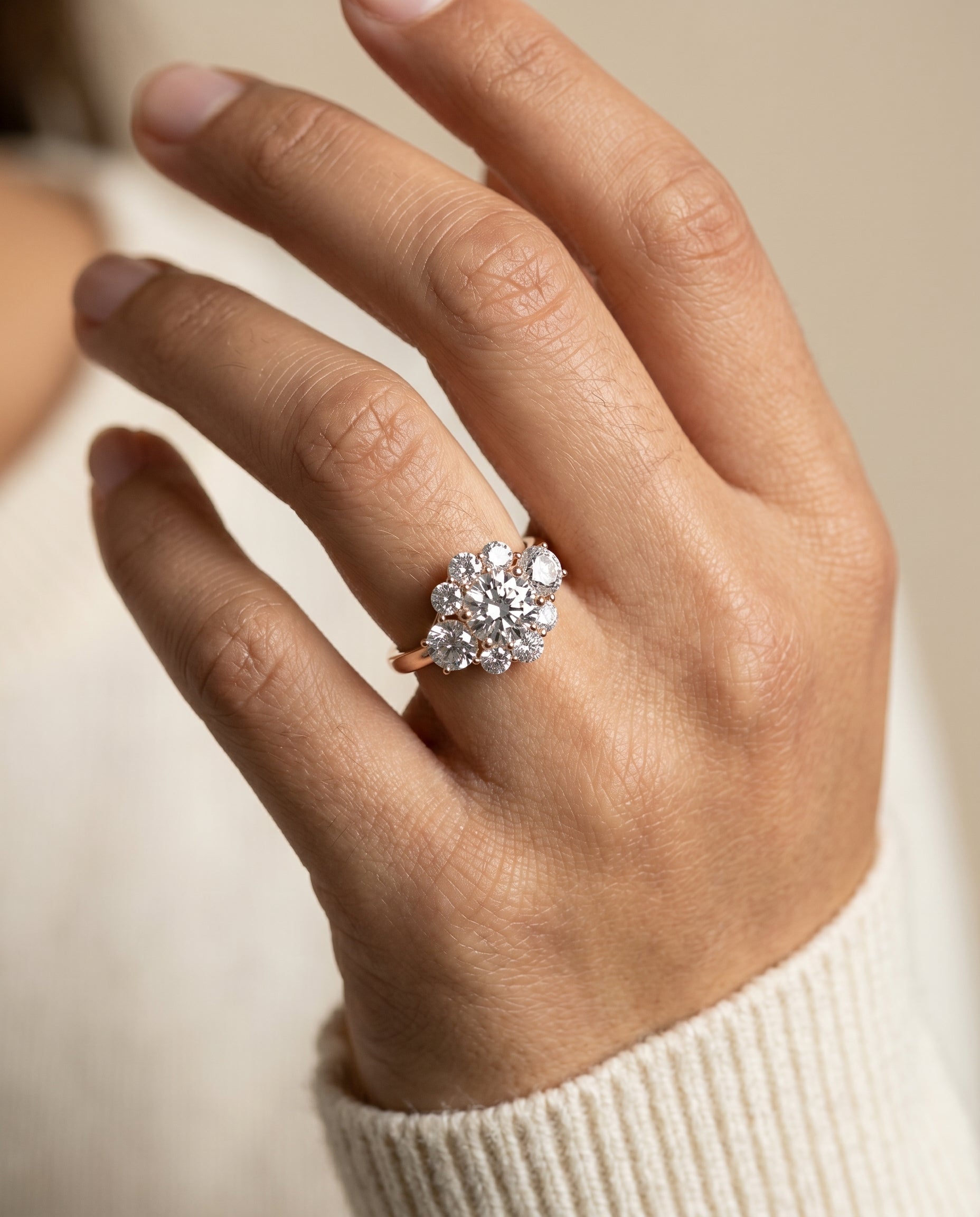The Pamina engagement ring setting in 14K Rose Gold, cluster halo design | RockHer