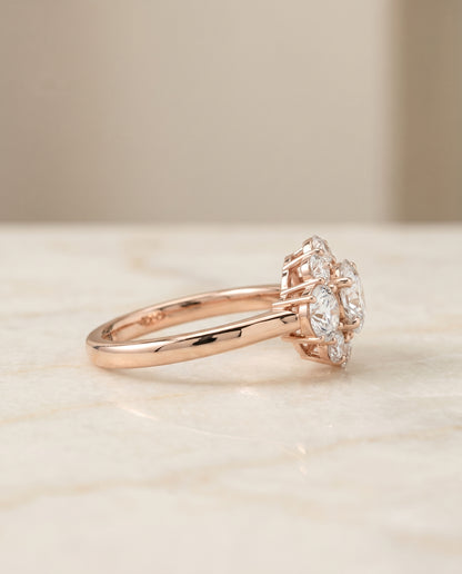 Round Brilliant, Modern Blossom Cluster, in 14K Rose Gold – side profile | RockHer