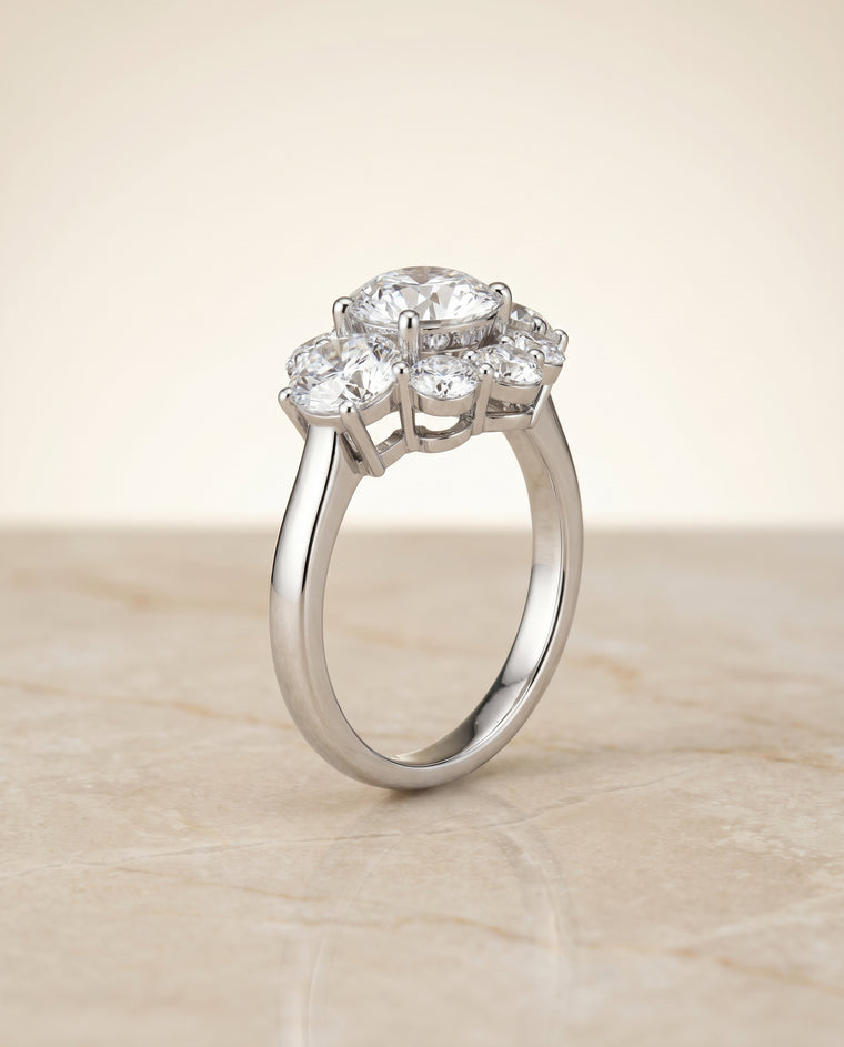 The Pamina Cluster Halo Round Engagement Ring Setting in Platinum