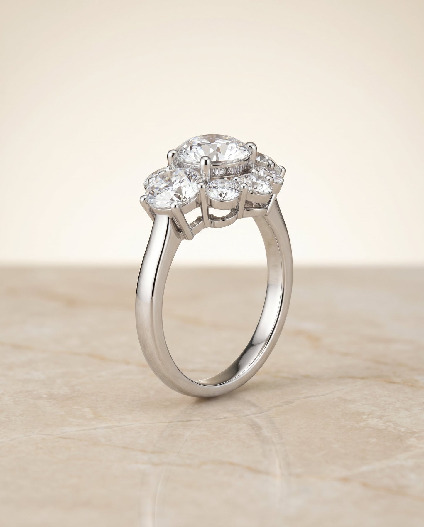 Pamina Select Modern Blossom Cluster Solitaire in 18K White Gold – view 1