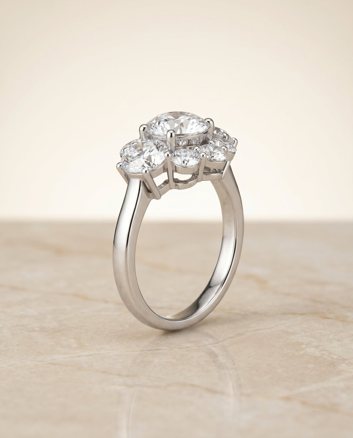 Pamina Select Cluster Halo Round Lab Diamond Engagement Ring in Platinum, alternate angle | RockHer