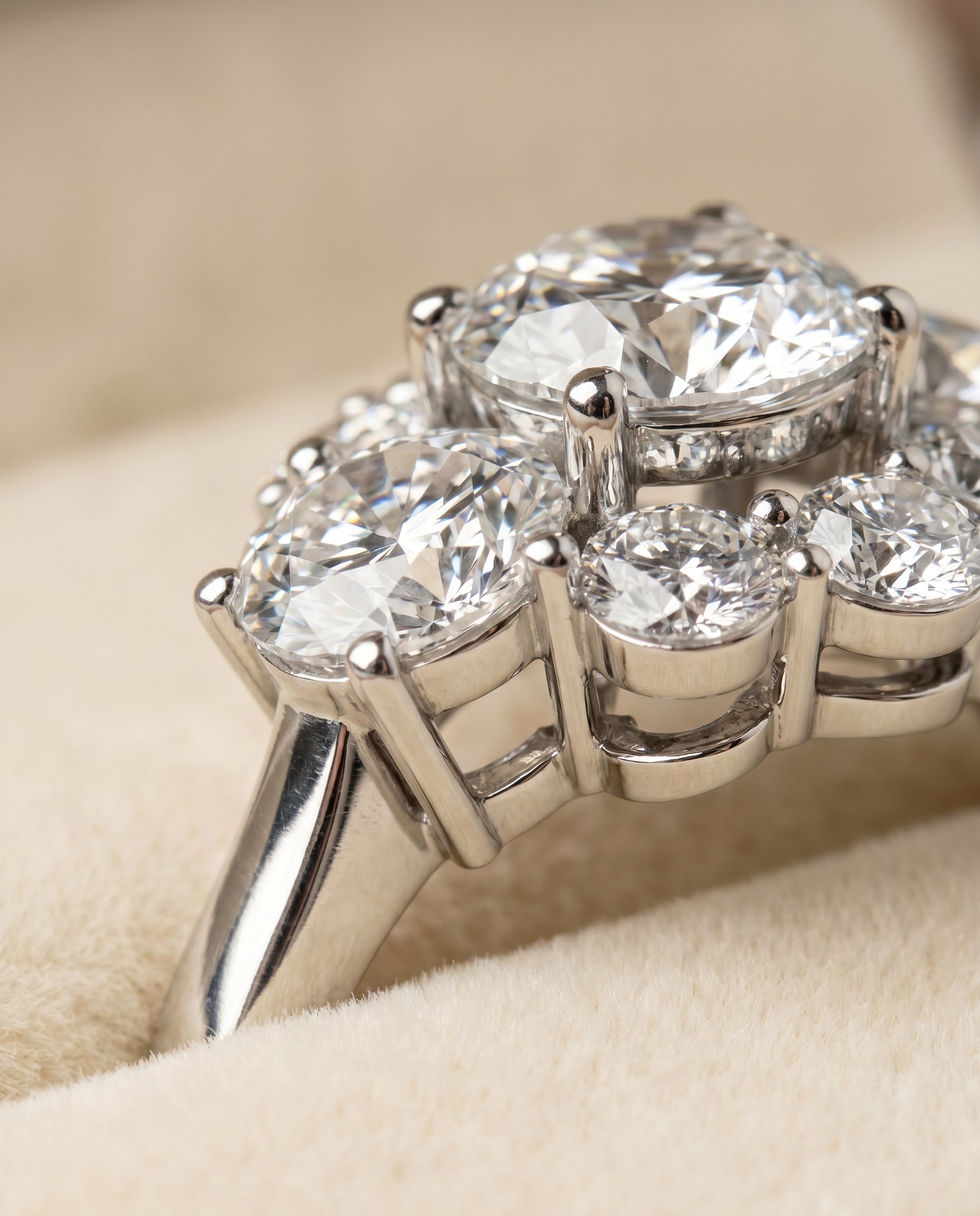 Pamina Select Cluster Halo Round Lab Diamond Engagement Ring in Platinum, detail view | RockHer