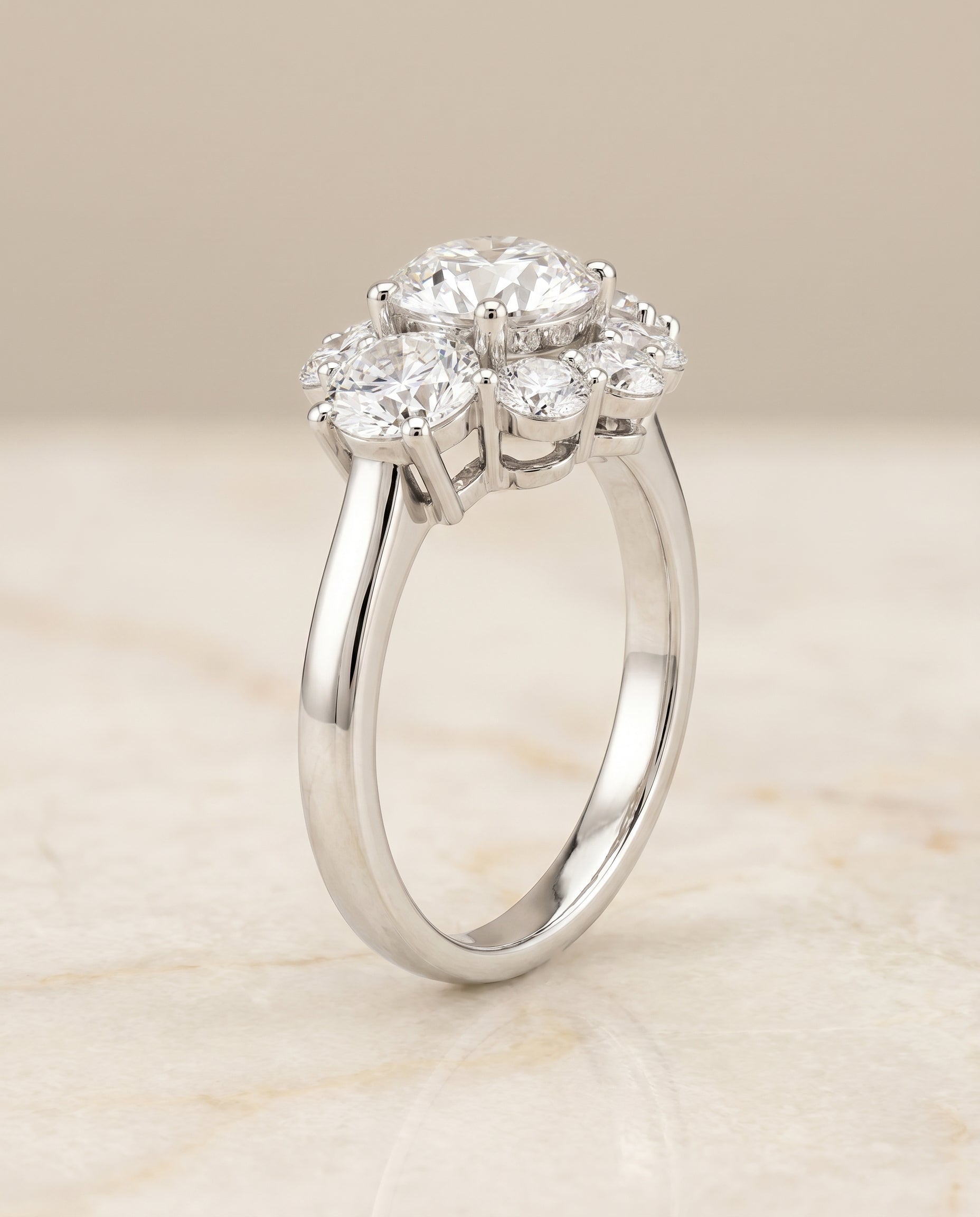 The Pamina cluster halo engagement ring setting, shown in Platinum | RockHer