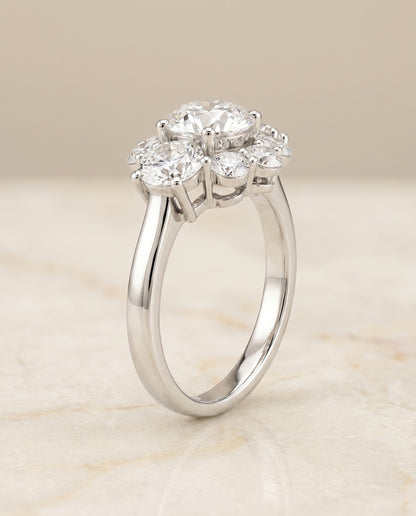 Round Brilliant, Modern Blossom Cluster, in Platinum – front view | RockHer