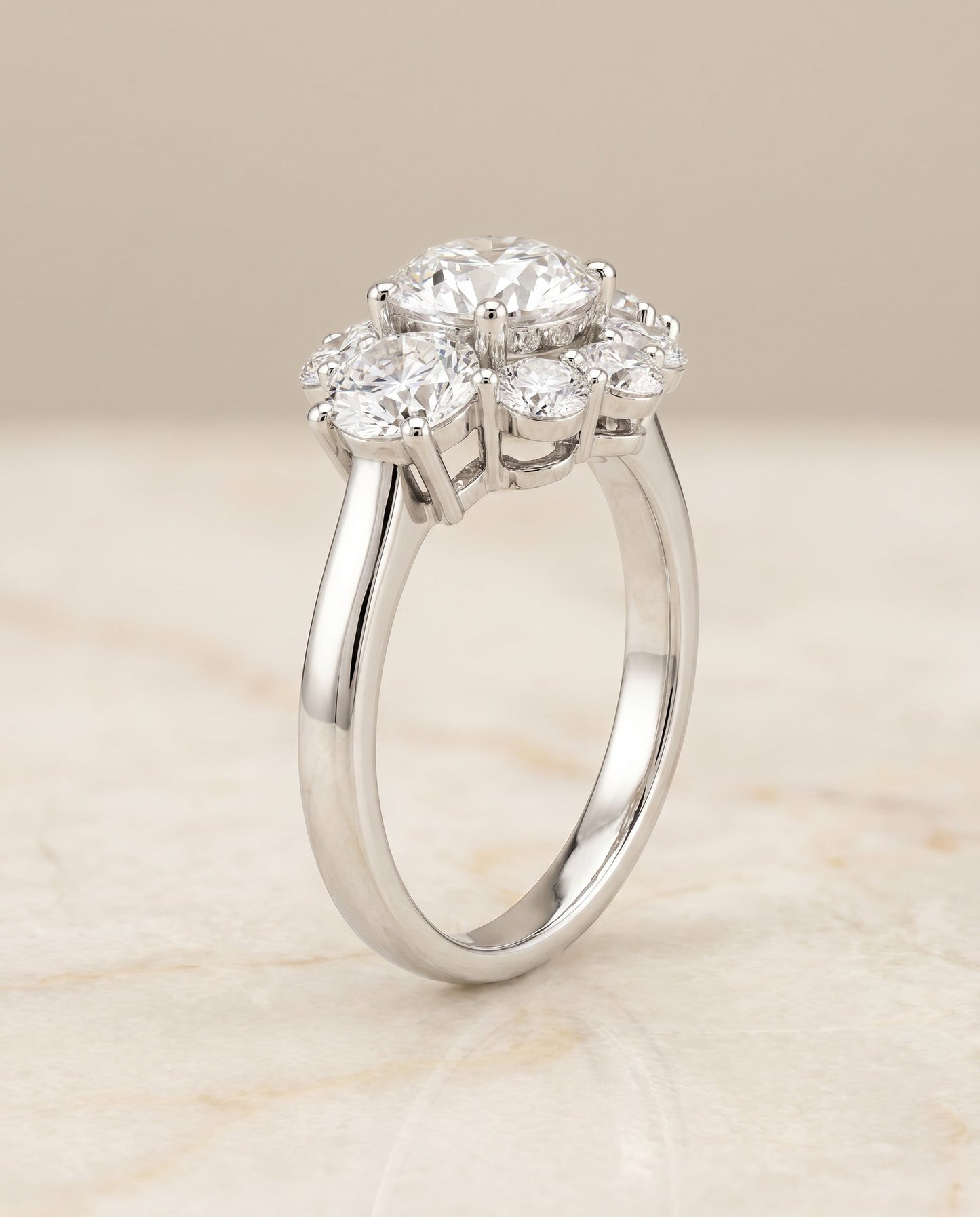 Pamina Select Modern Blossom Cluster Solitaire in 18K White Gold – view 6