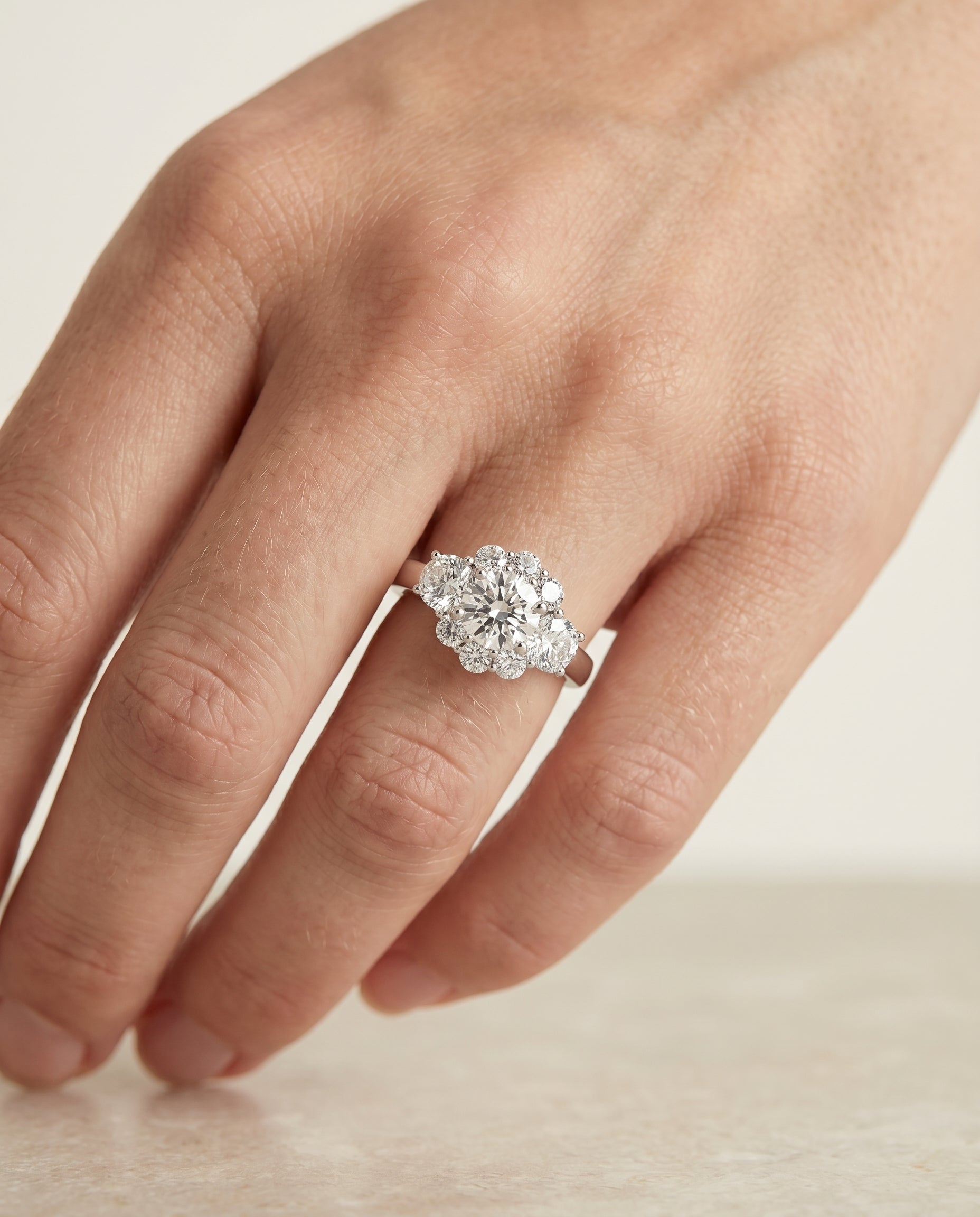 The Pamina engagement ring setting in Platinum, cluster halo design | RockHer