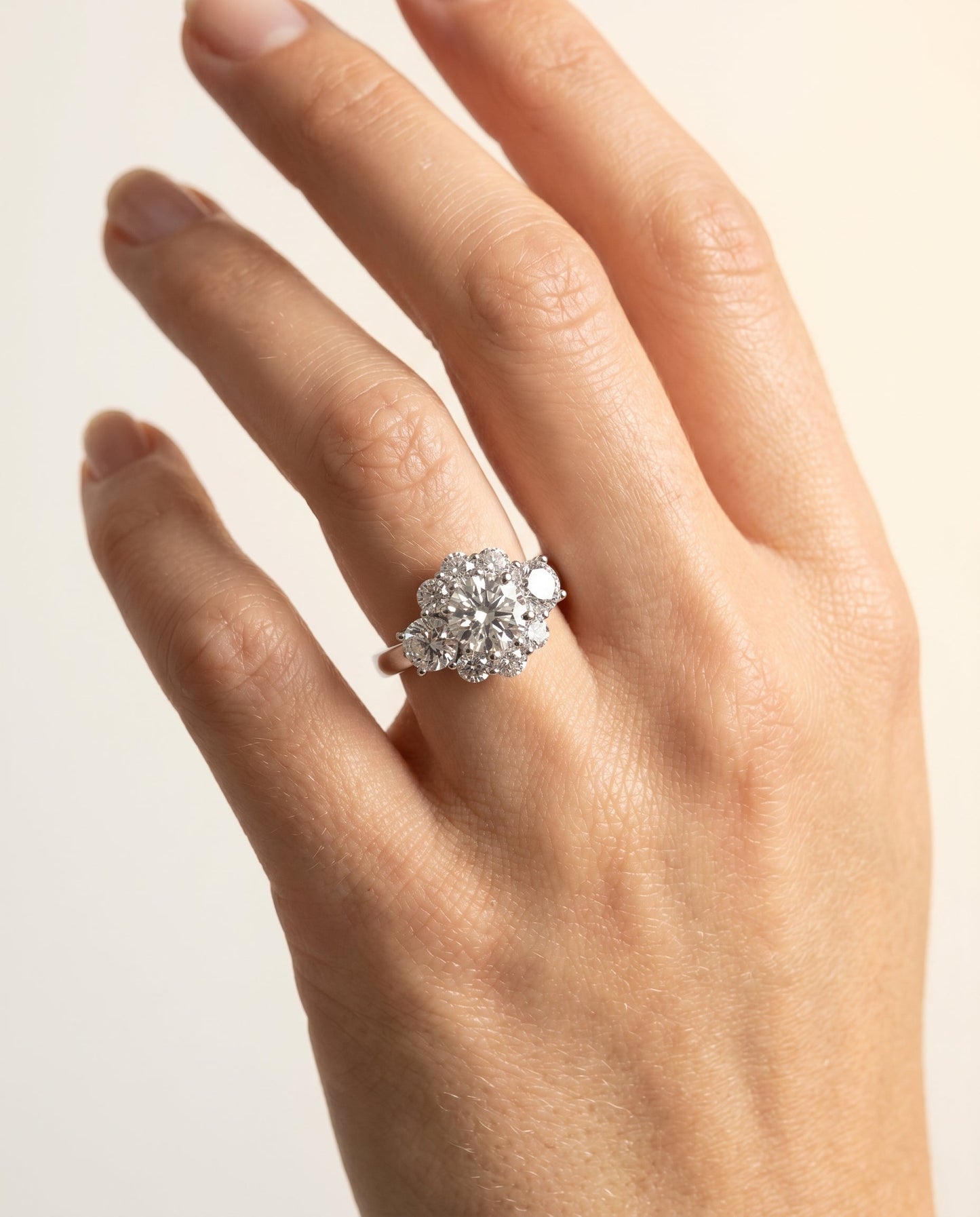 Pamina Select Modern Blossom Cluster Solitaire in 18K White Gold – view 5
