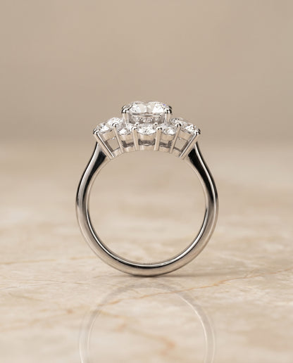 Round Brilliant, Modern Blossom Cluster, in Platinum – side profile | RockHer