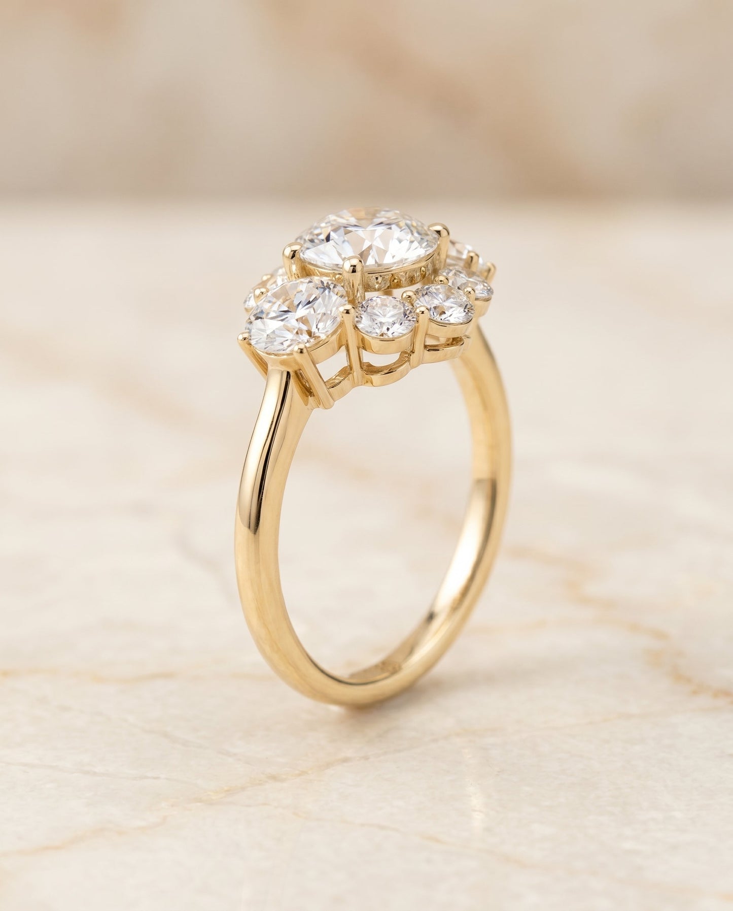 Pamina Select Cluster Halo Round Lab Diamond Engagement Ring in 18K Yellow Gold, front view | RockHer