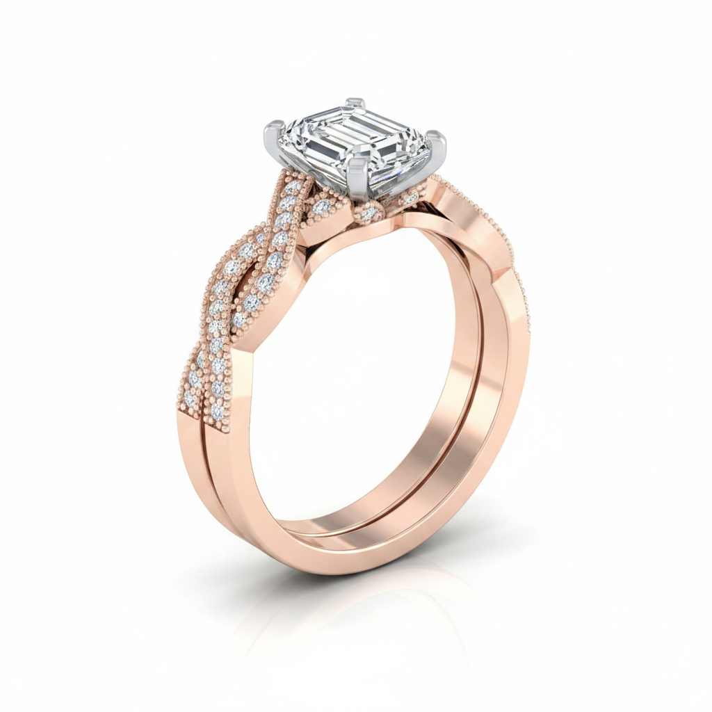 The Molly Matching Wedding Band, Emerald in 14K Rose Gold