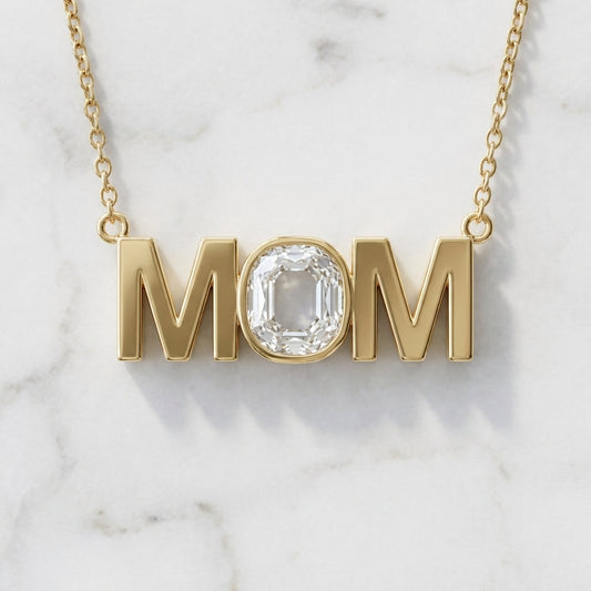 MOM lab-grown diamond letter necklace in 14K Yellow Gold