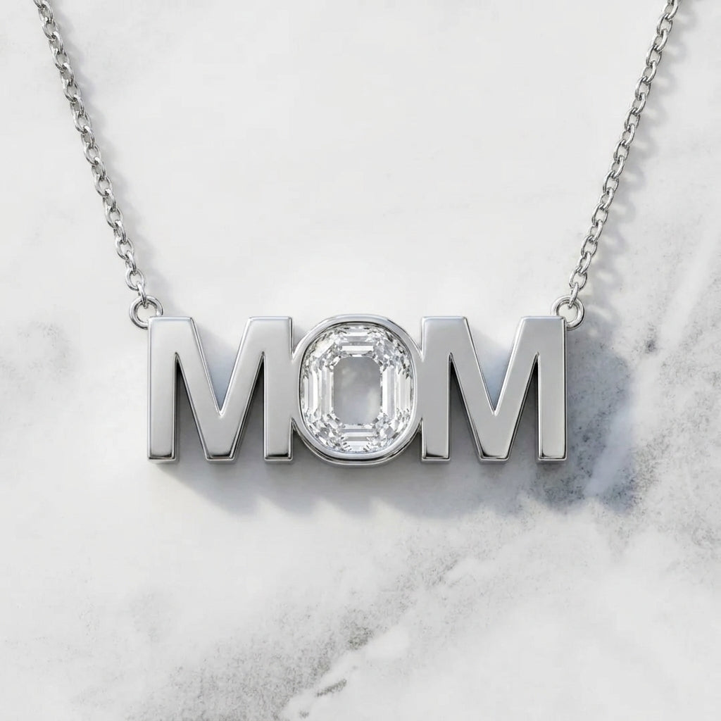 MOM lab-grown diamond letter necklace in Platinum