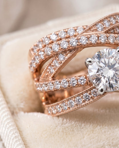 The Violetta Multi Layer Interweave Pavé Round Engagement Ring Setting in 14K Rose Gold