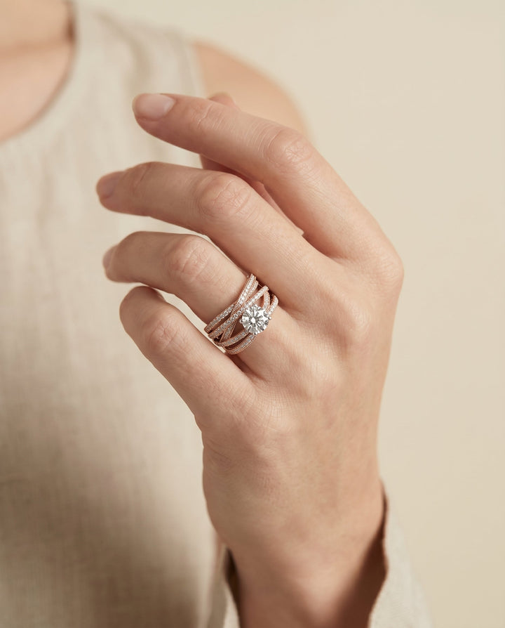 Violetta Select Multi Layer Interweave Pave Solitaire in 14K Rose Gold – view 3