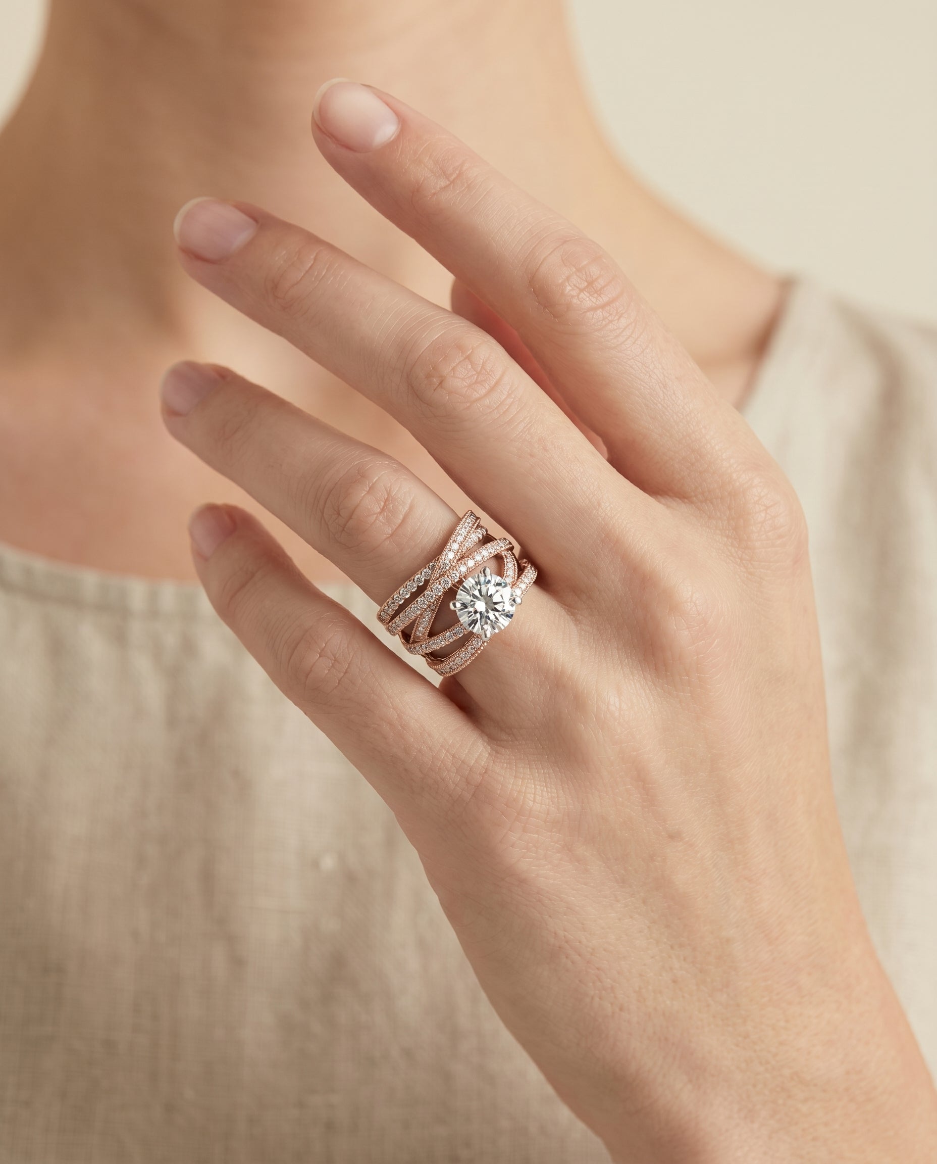 The Violetta setting for round diamonds, made to order in 14K Rose Gold | RockHer