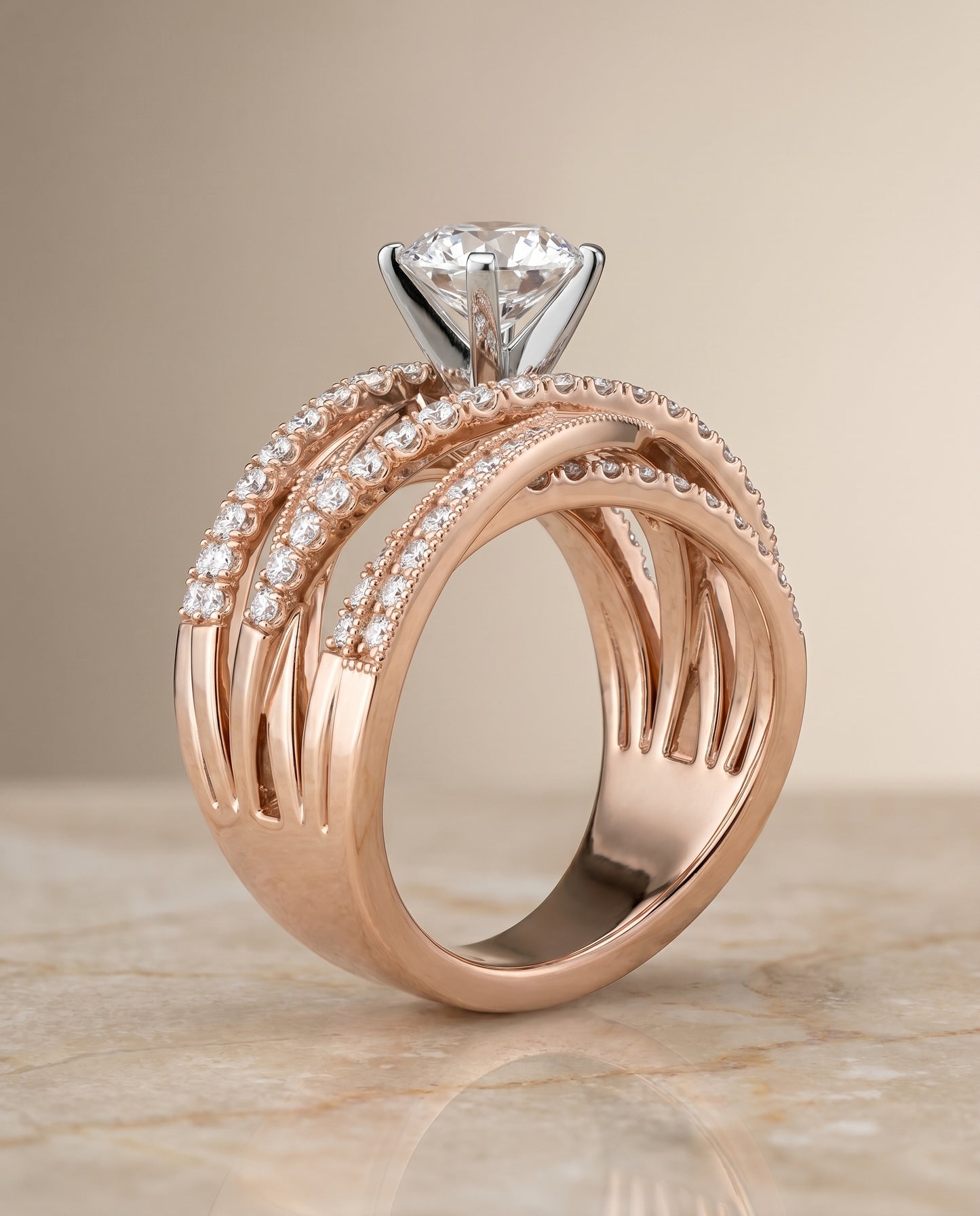 The Violetta Engagement Ring Setting for Round Diamonds in 14K Rose Gold