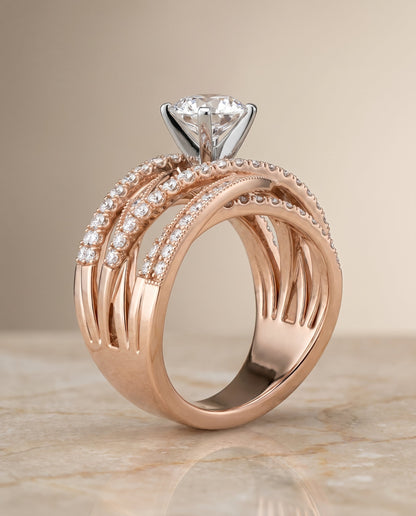 Violetta Select Multi Layer Interweave Pavé Round Lab Diamond Engagement Ring in 14K Rose Gold, side view | RockHer