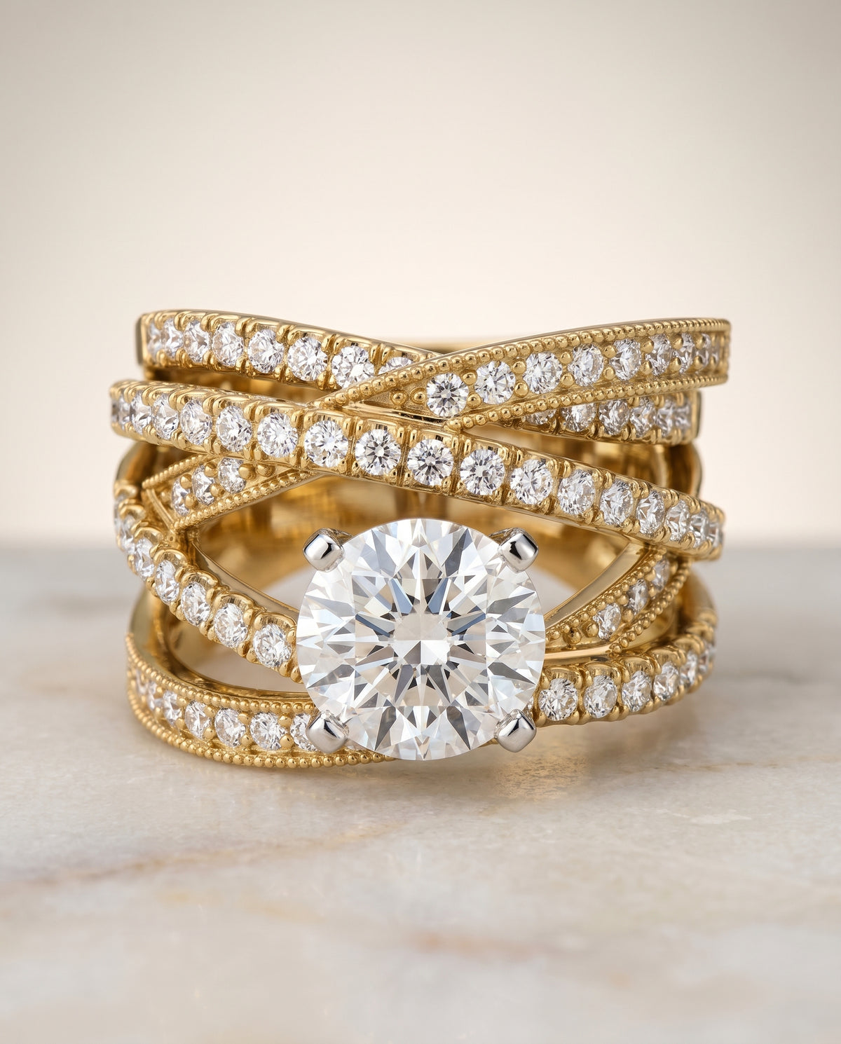 The Violetta Engagement Ring Setting for Round Diamonds in 18K Yellow Gold | RockHer
