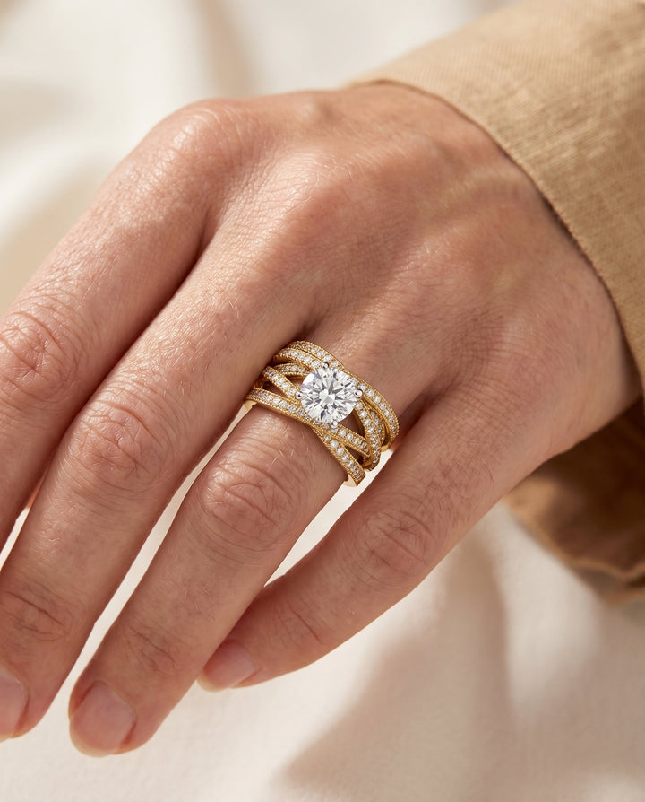 Violetta Select Multi Layer Interweave Pave Solitaire in 18K Yellow Gold – view 3