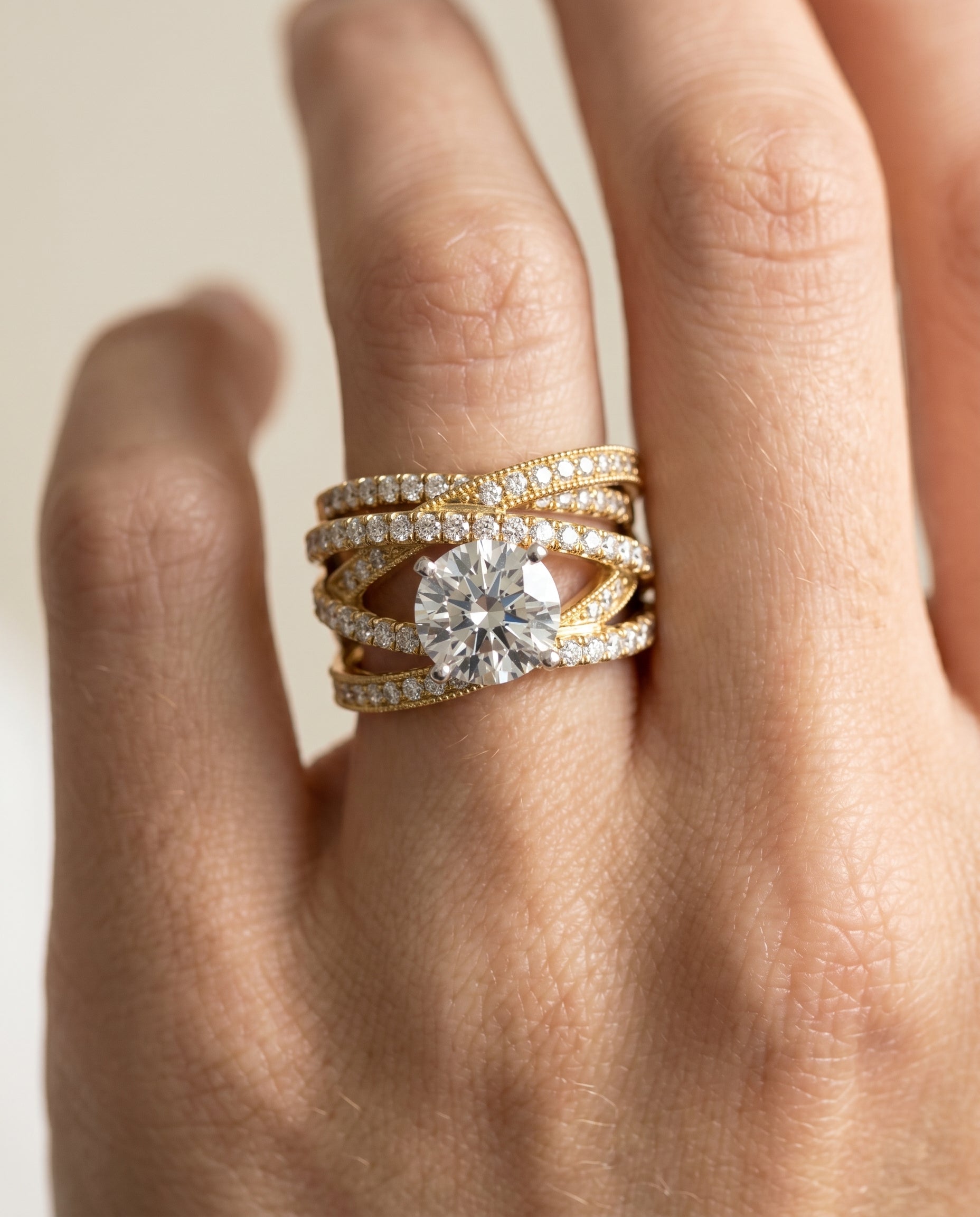 The Violetta setting for round diamonds, made to order in 18K Yellow Gold | RockHer