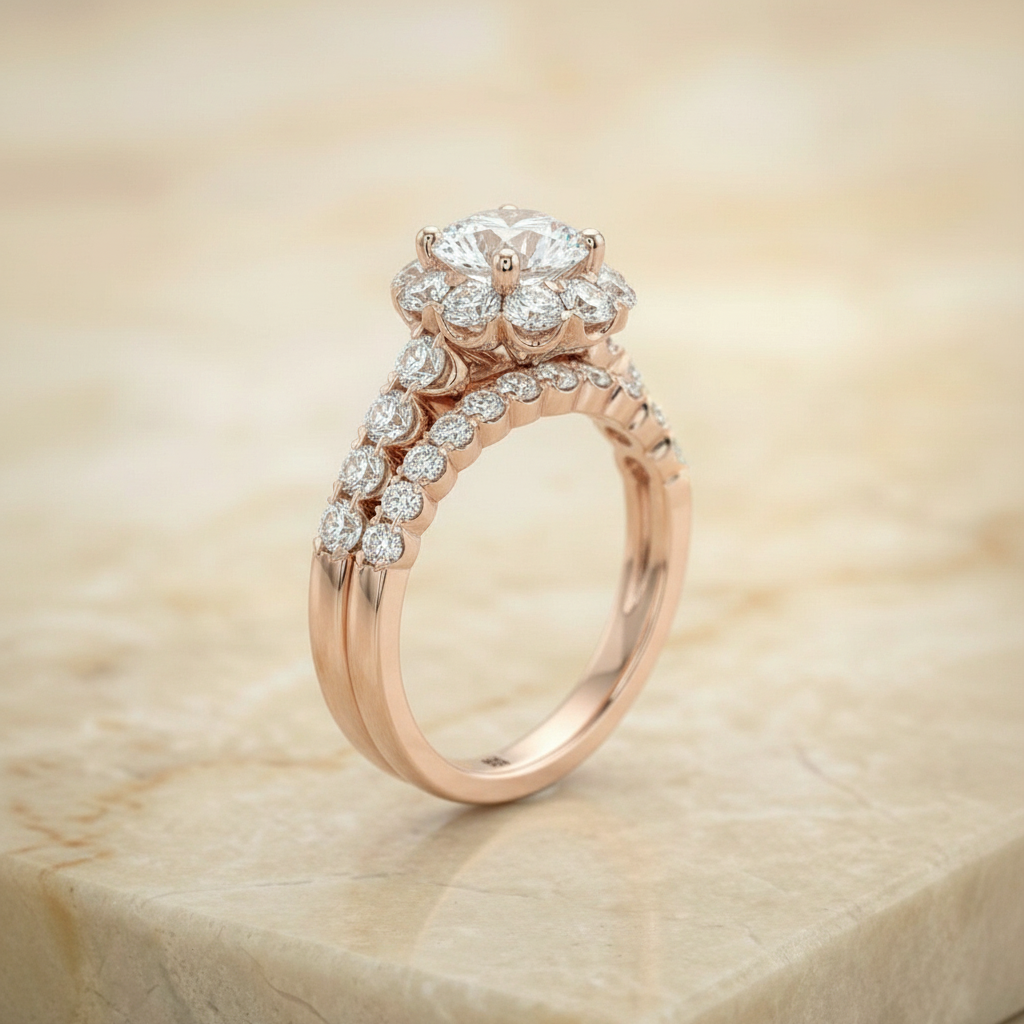 The Musetta Matching Wedding Band, Round in 14K Rose Gold