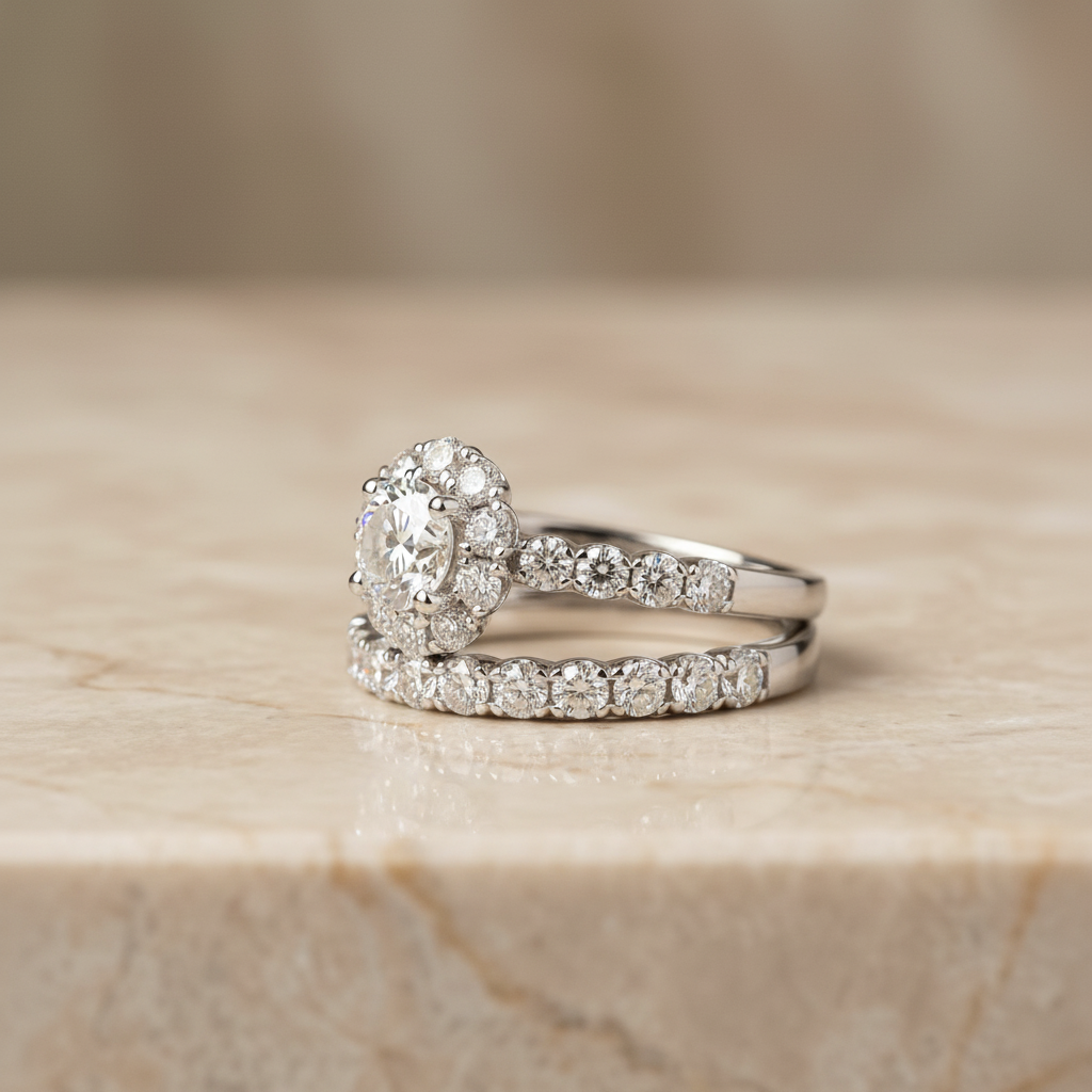 The Musetta Matching Wedding Band, Round in 18K White Gold
