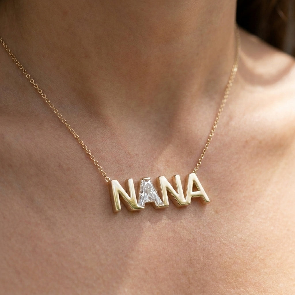 NANA lab-grown diamond necklace in 14K Yellow Gold, worn on neck