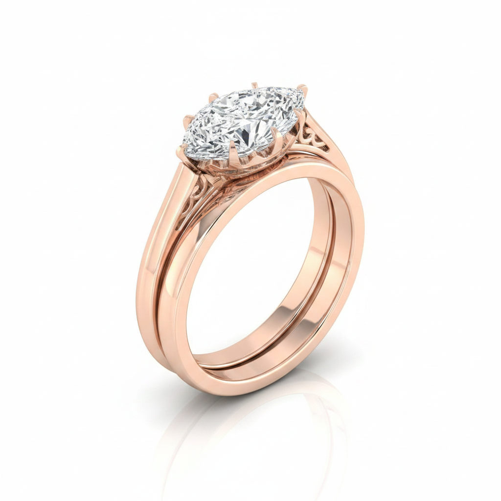 The Natalia Matching Wedding Band, Marquise in 14K Rose Gold