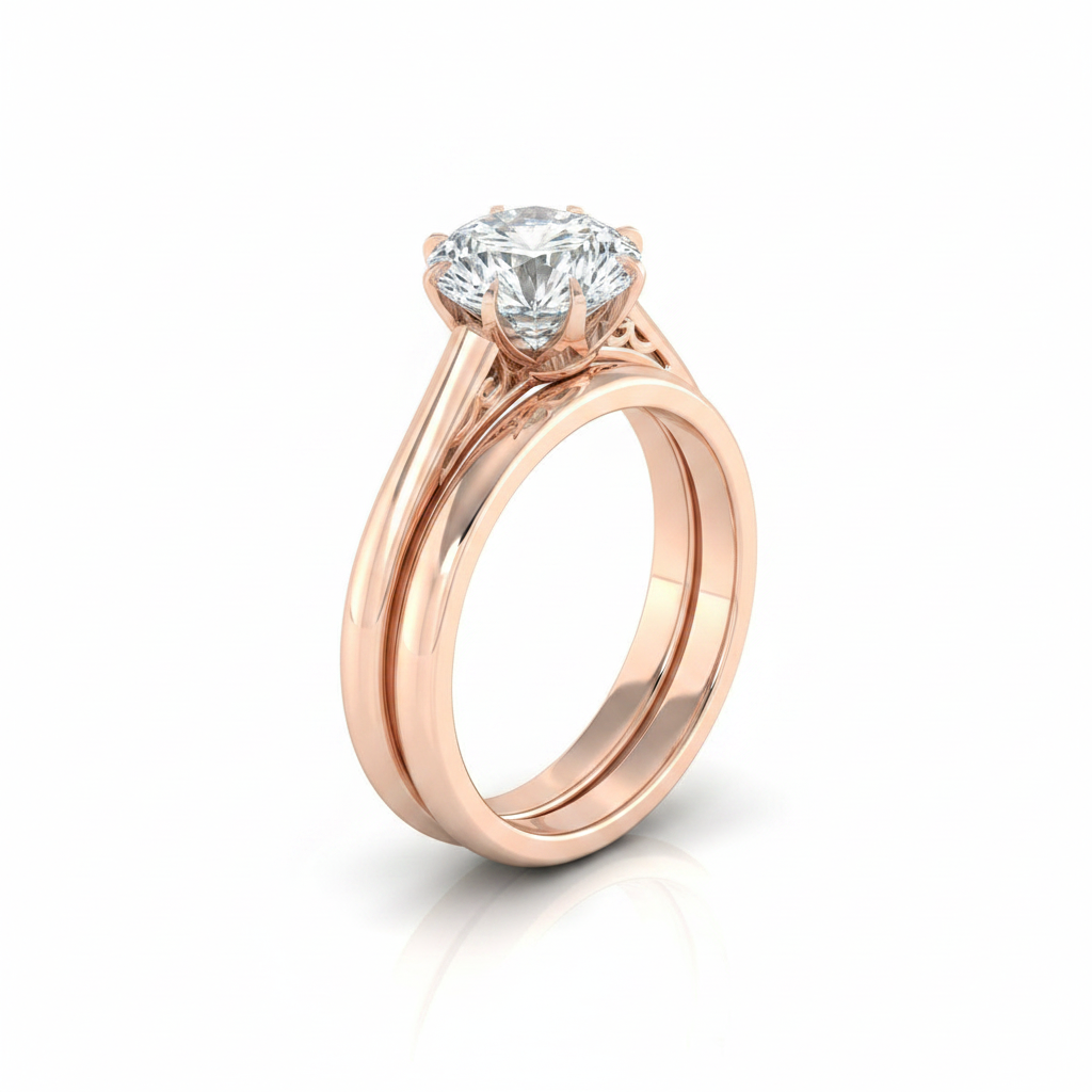 The Natalia Matching Wedding Band, Round in 14K Rose Gold
