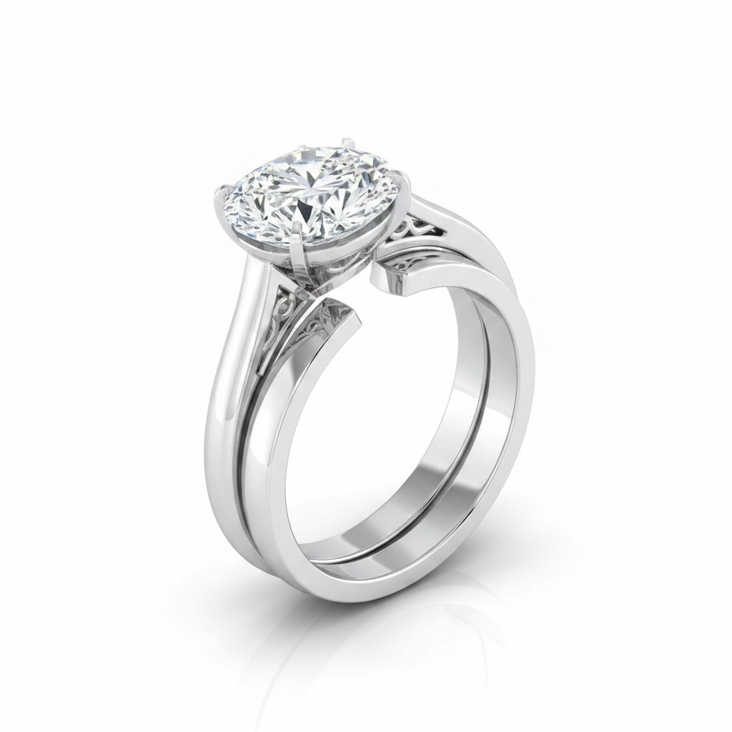 The Natalia Matching Wedding Band, Oval in 18K White Gold