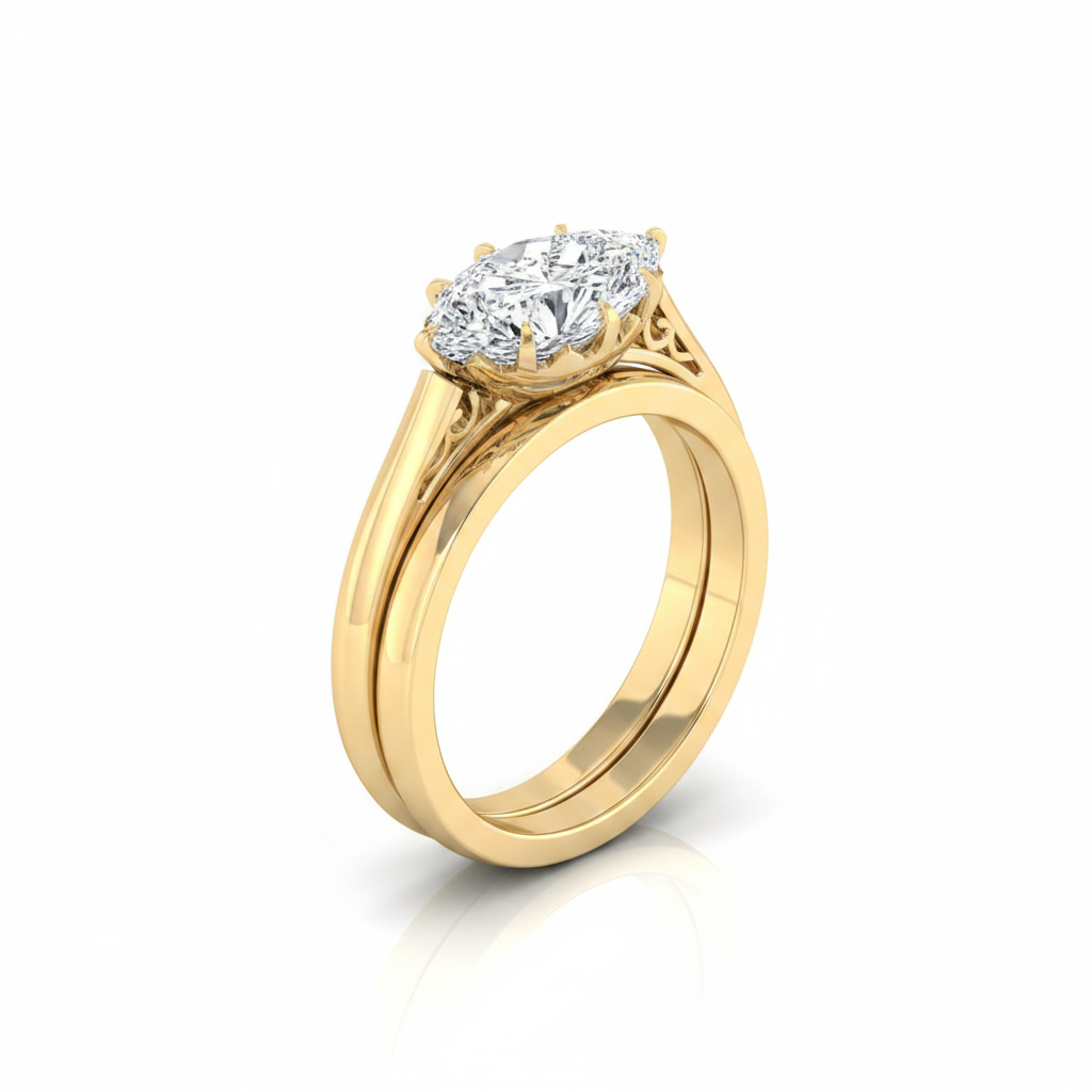 The Natalia Matching Wedding Band, Marquise in 18K Yellow Gold