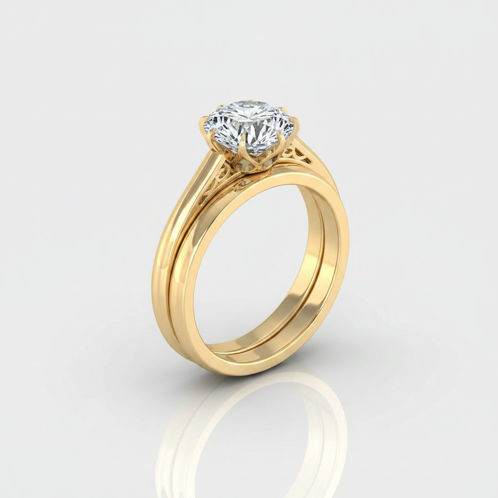 The Natalia Matching Wedding Band, Round in 18K Yellow Gold