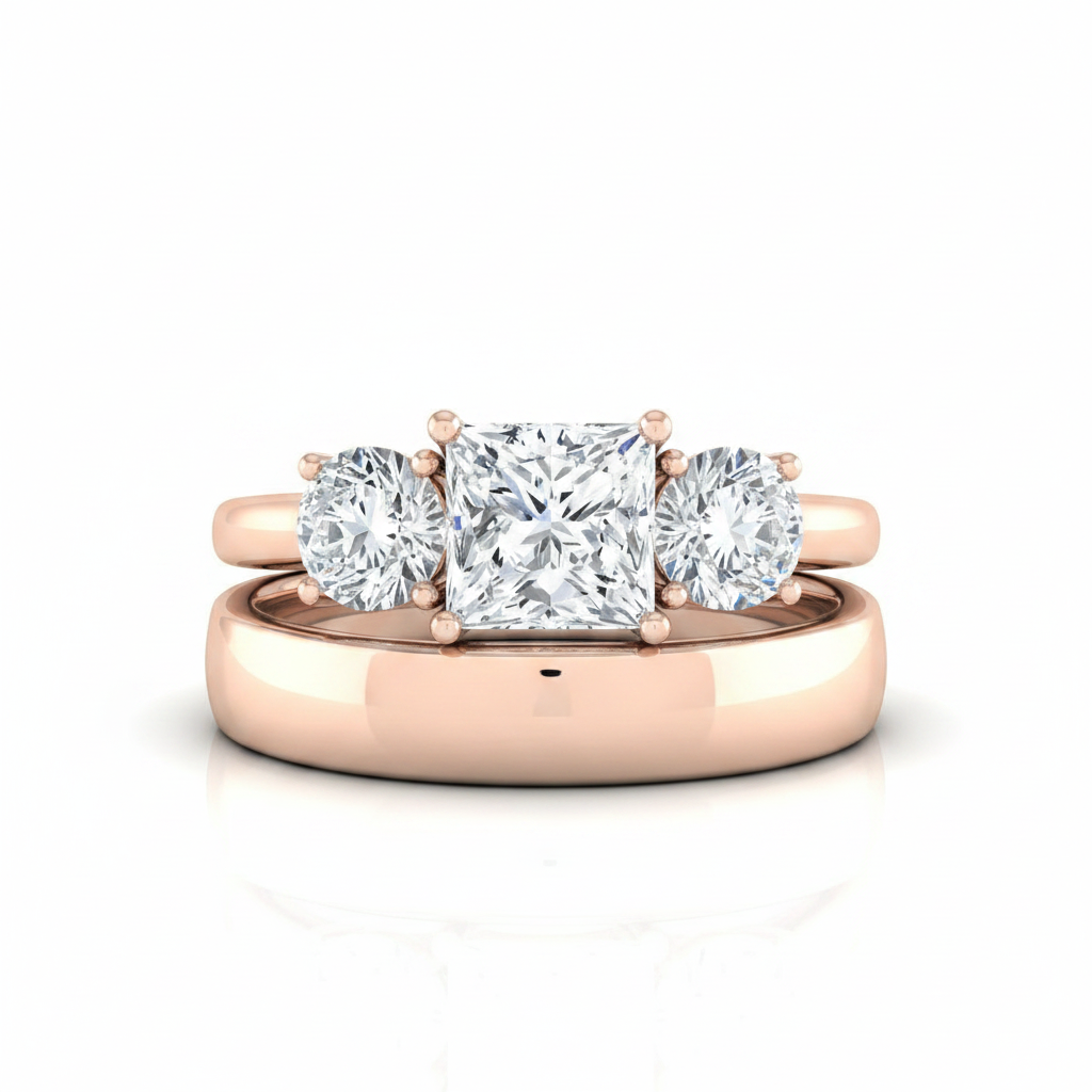 The Natalie Matching Wedding Band, Princess in 14K Rose Gold