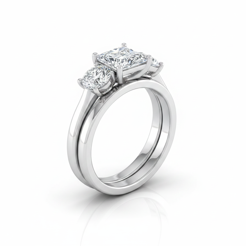 The Natalie Matching Wedding Band, Princess in Platinum