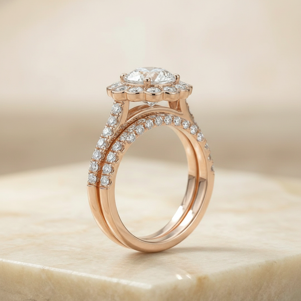 The Nera Matching Wedding Band, Round in 14K Rose Gold