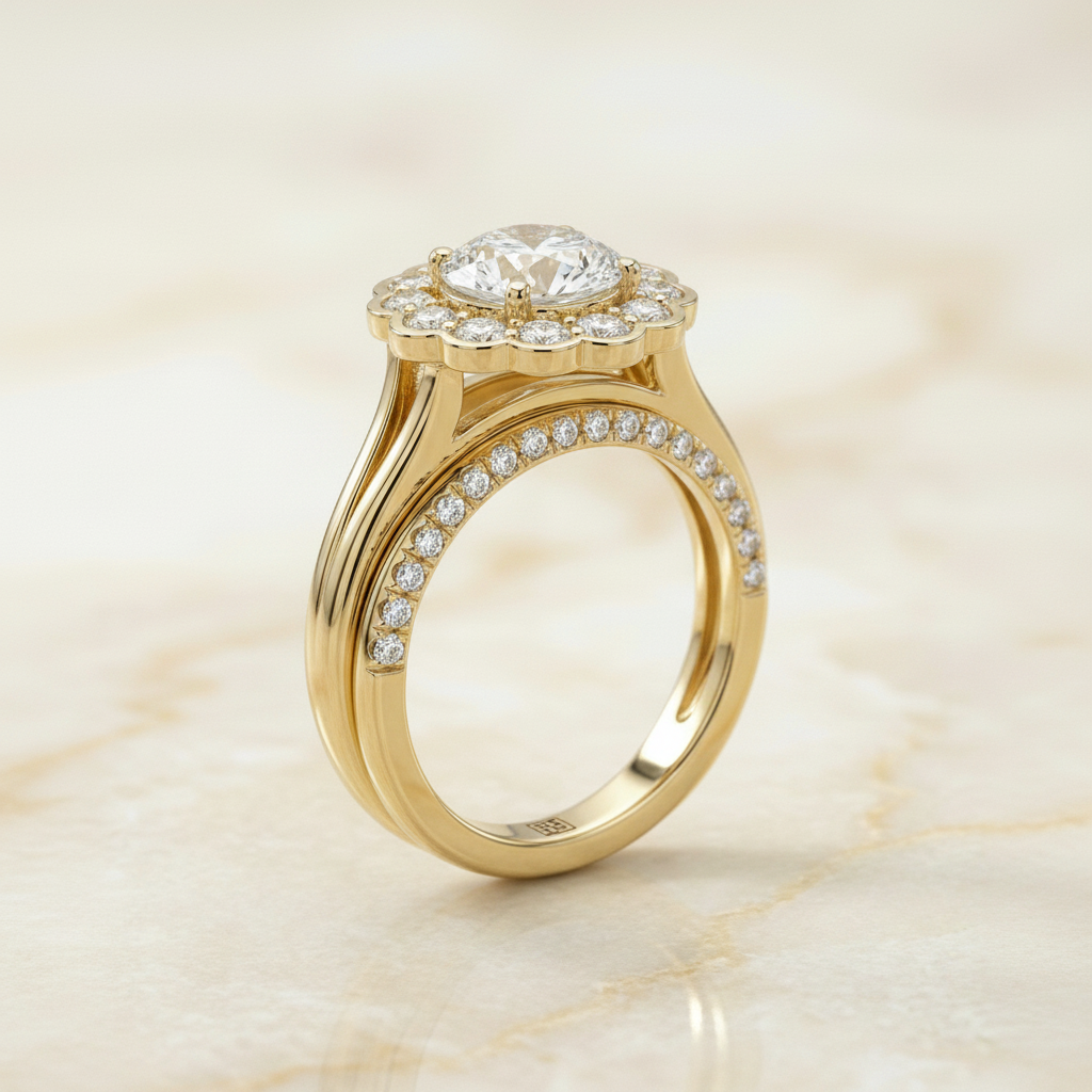 The Nera Matching Wedding Band, Round in 18K Yellow Gold