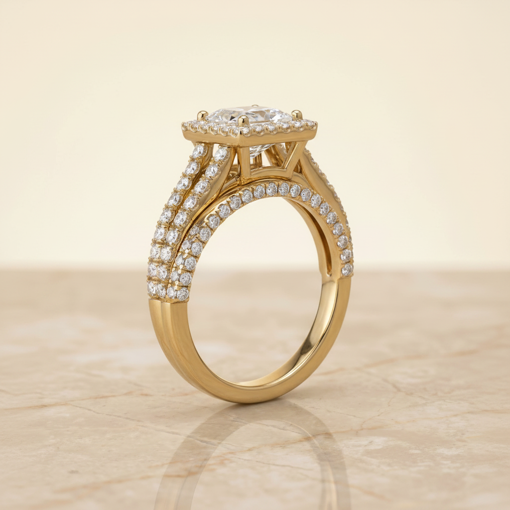 The Nicki Matching Wedding Band, Princess in 18K Yellow Gold