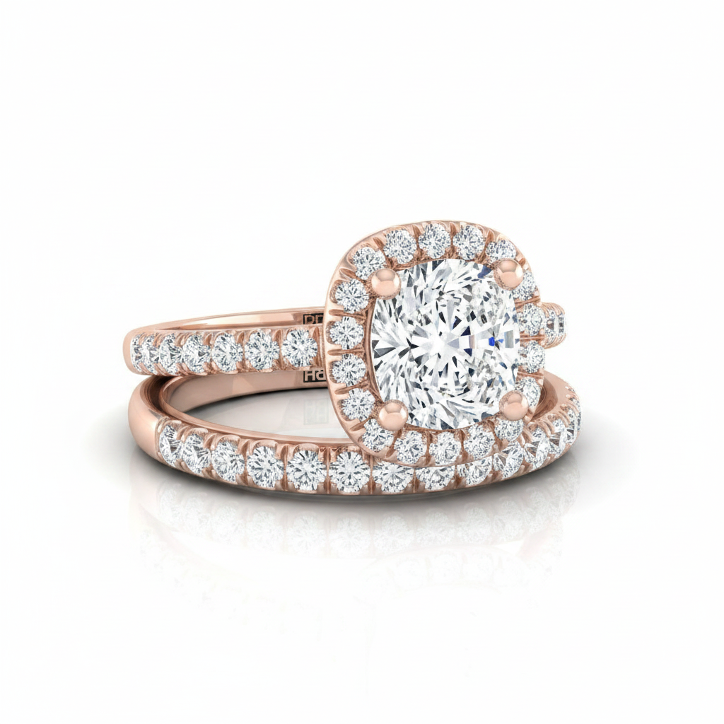 The Nina Matching Wedding Band, Cushion in 14K Rose Gold