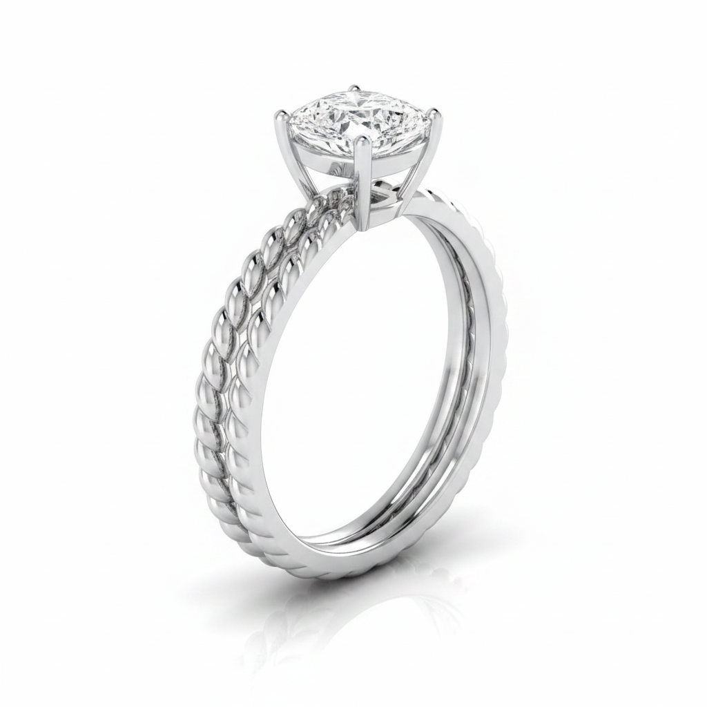 The Nona Matching Wedding Band, Cushion in 18K White Gold