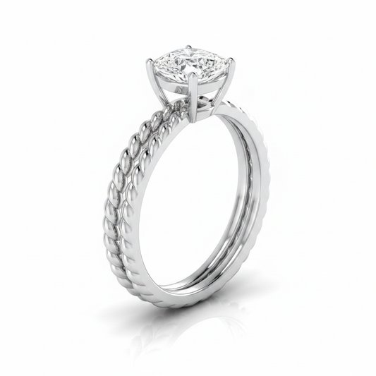 The Nona Matching Wedding Band, Cushion in 18K White Gold