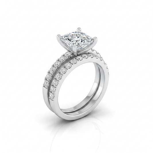 The Norah Matching Wedding Band, Princess in 18K White Gold