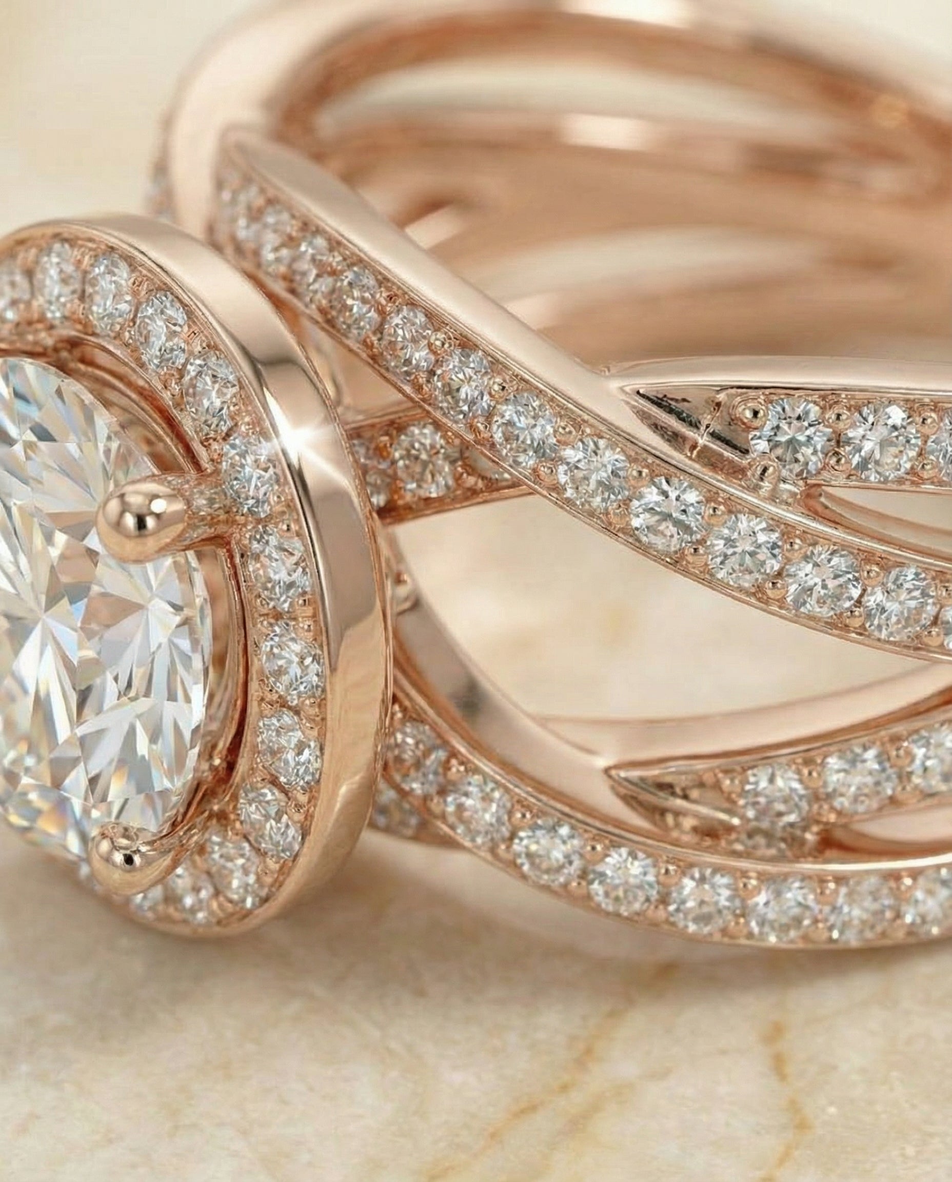 14K Rose Gold band of The Rosina round engagement ring setting | RockHer