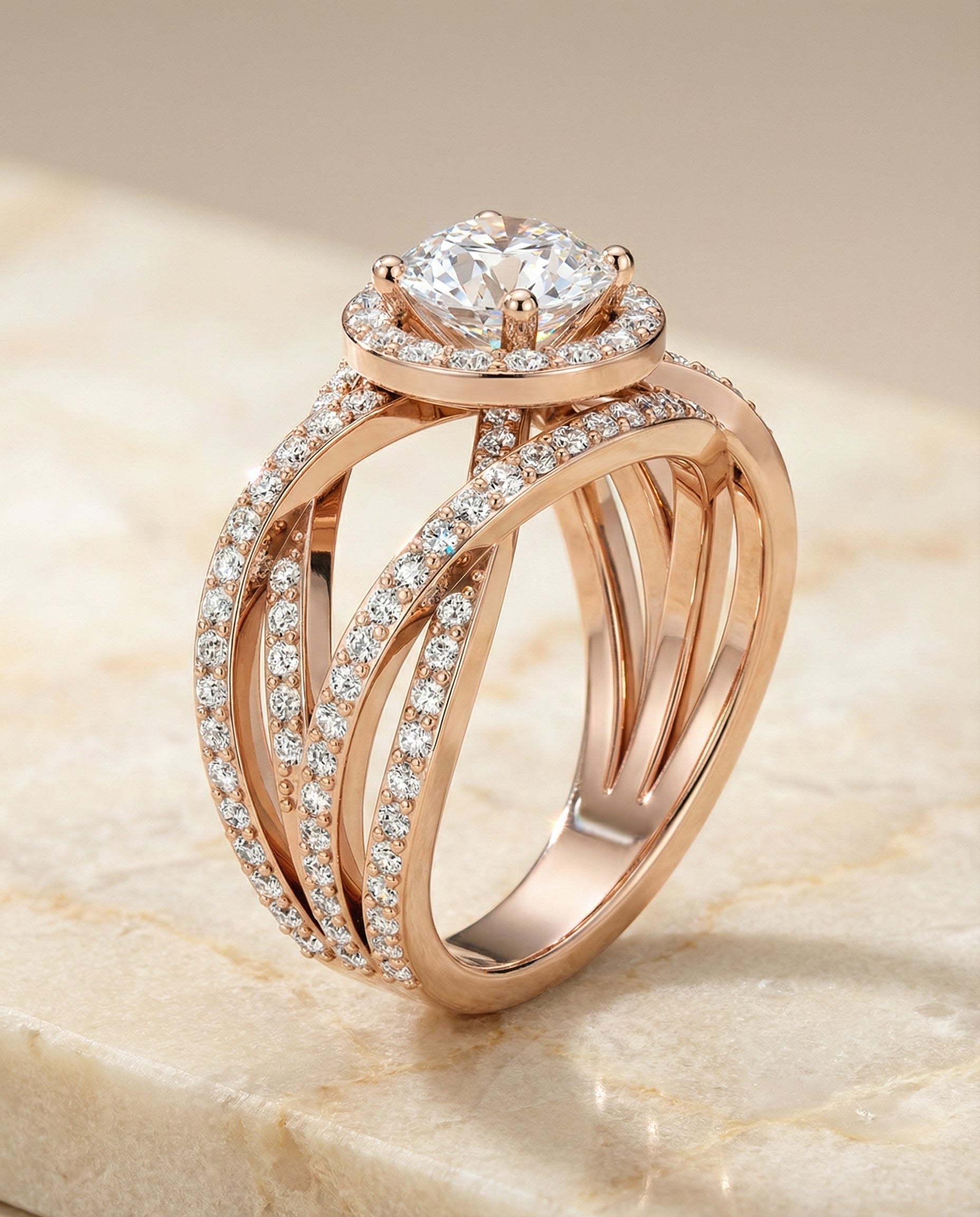 Open Intertwined Pavé Row styling on The Rosina round engagement ring setting | RockHer