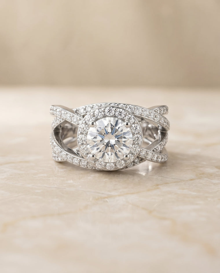 The Rosina Select Open Intertwined Pavé Row Round Lab Diamond Engagement Ring in 18K White Gold