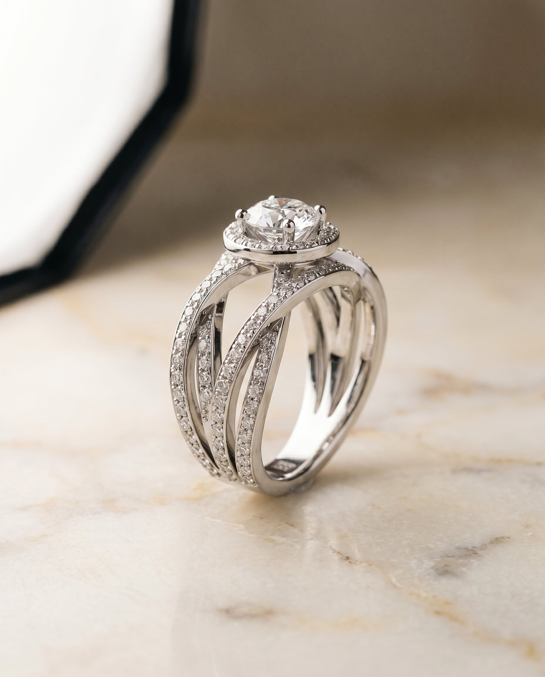 Open Intertwined Pavé Row styling on The Rosina round engagement ring setting | RockHer