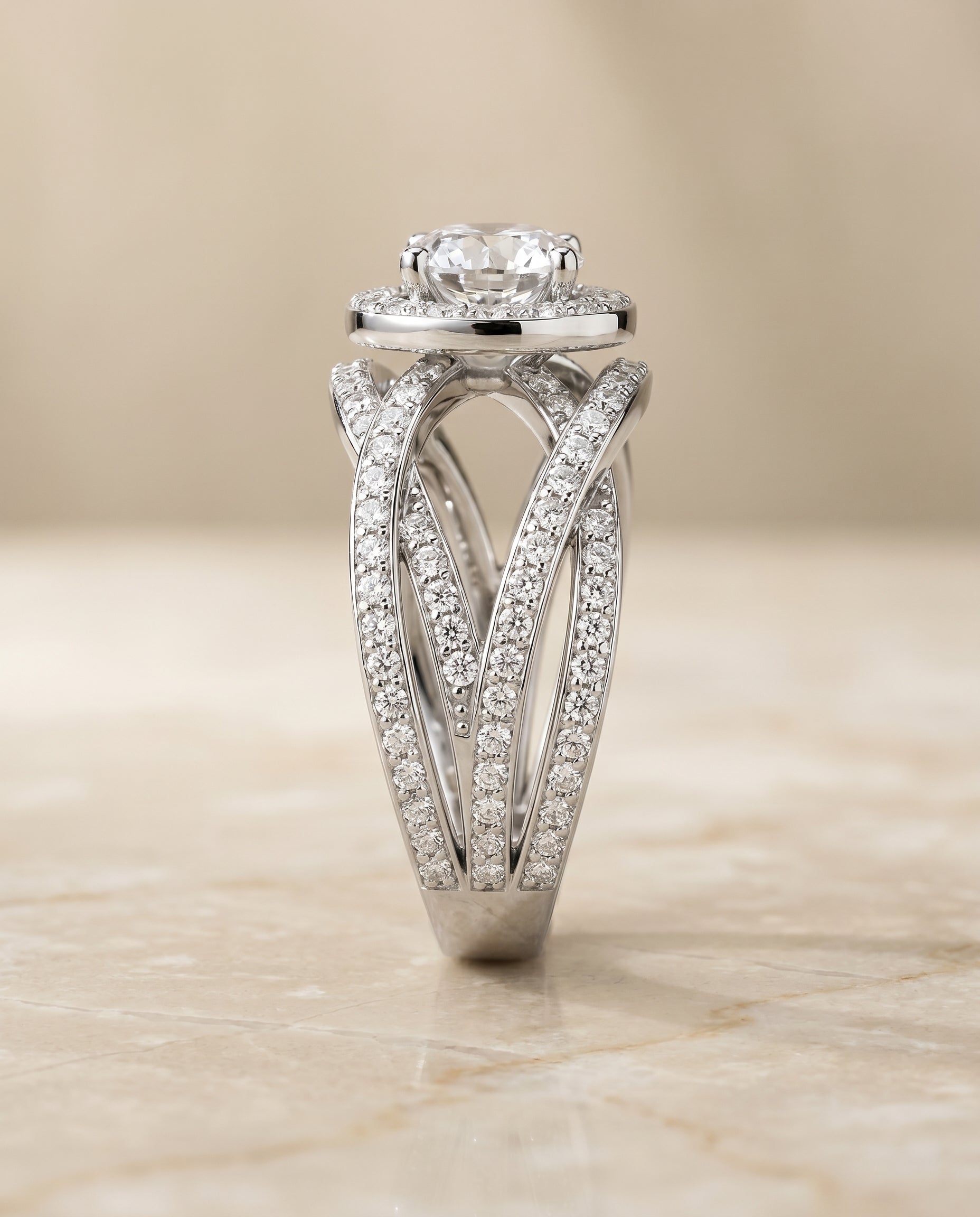 The Rosina open intertwined pavé row engagement ring setting, shown in 18K White Gold | RockHer