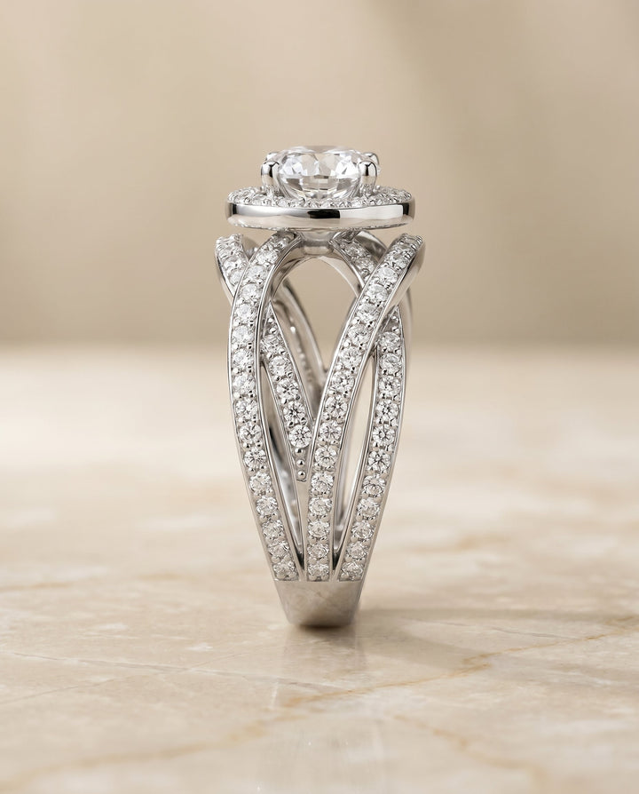 Rosina open intertwined pavé row engagement ring in 18K white gold with round lab diamond — RockHer