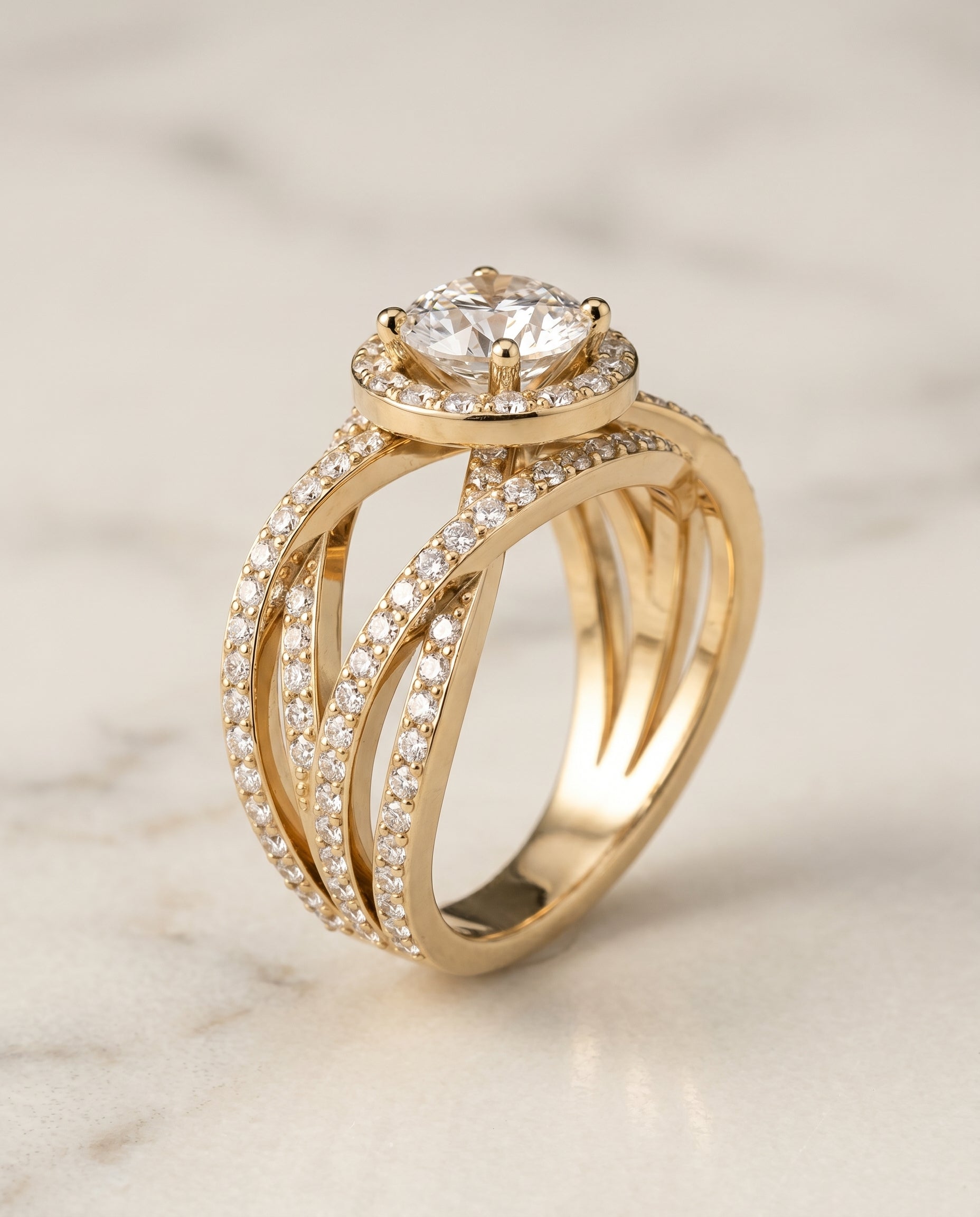 Open Intertwined Pavé Row styling on The Rosina round engagement ring setting | RockHer
