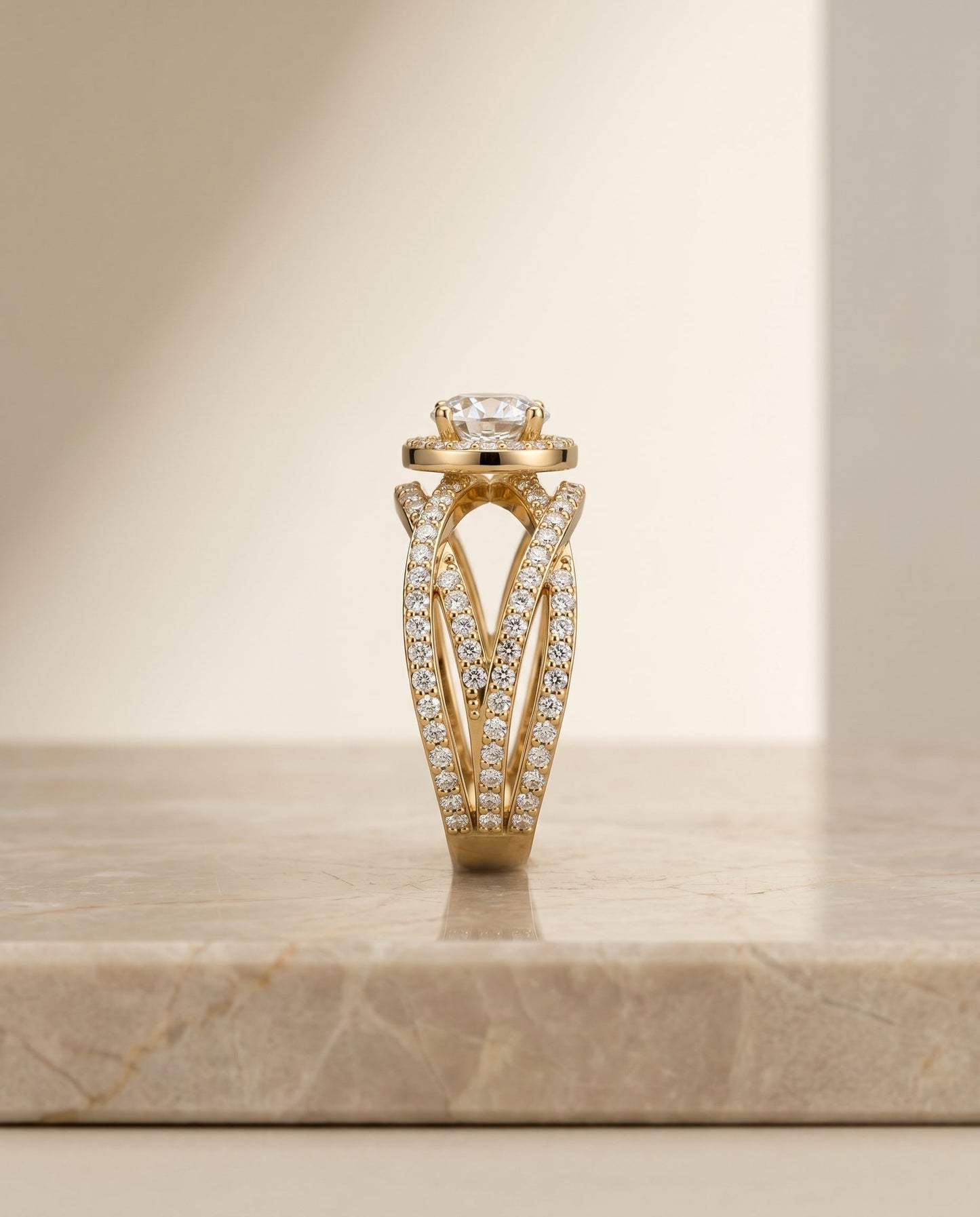 Rosina open intertwined pavé row engagement ring in 18K yellow gold with round lab diamond — RockHer