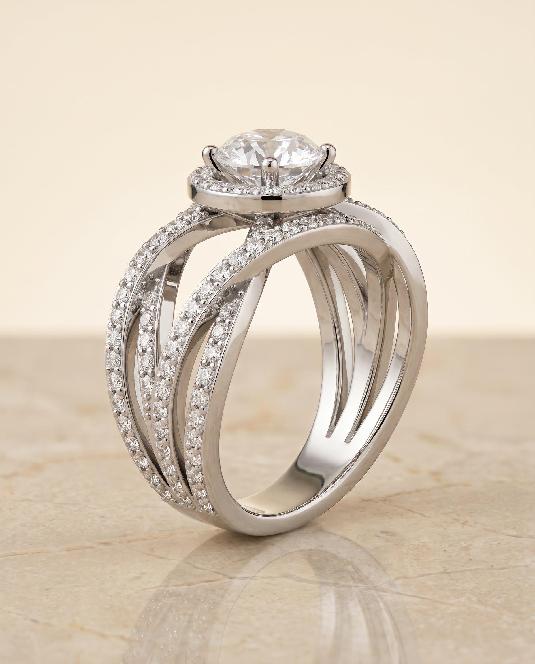 The Rosina open intertwined pavé row engagement ring setting, shown in Platinum | RockHer